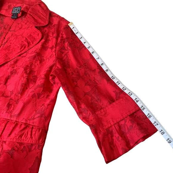 Clara Sun Woo Red Sheer Floral Two Button Blazer Jacket Size Large 3/4 Sleeve - Picture 6 of 10
